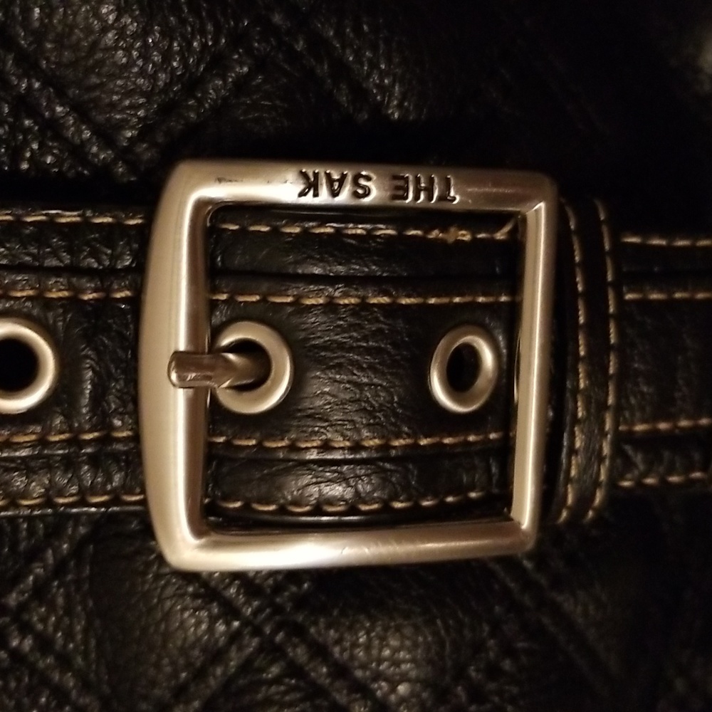 The Sak Vintage Black Quilted Leather Shoulder Bag with Color Buckle Hobo style - Picture 2 of 11